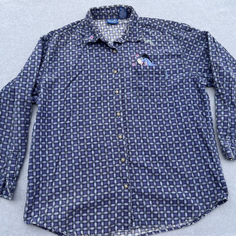 VTG Winnie the Pooh Eeyore Navy Corduroy Button Down Shirt Large 90s
